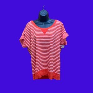 Hanes Coral and White Striped T-Shirt  Women's L